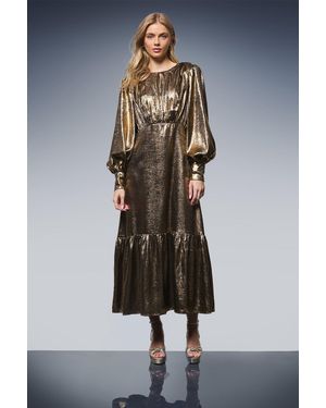 Oasis Lame Balloon Sleeve Midi Dress - Metallic