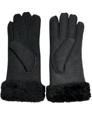 Infinity Leather Genuine Sheepskin Suede Gloves With Fur Cuff - Black