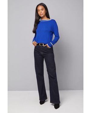 Wallis Zip Back Crew Knitted Top - Blue