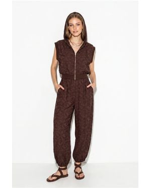 Bianco Lucci Patterned Hooded Vest And Wide-Leg Trousers Set - Purple