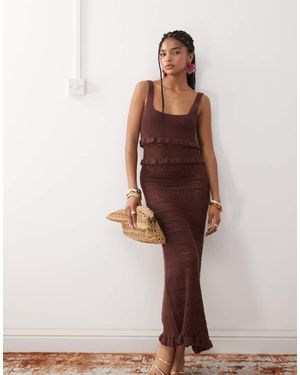Miss Selfridge Frill Crochet Maxi Dress - Brown