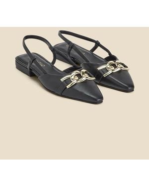 Sosandar Leather Pointed Toe Flat Slingback Shoe With Trim - White