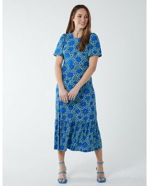 Blue Vanilla Crew Neck Midi Angel Sleeve Tie Back Dress - Blue