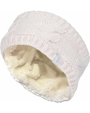 Heat Holders Ladies Cable Knitted Fleece Lined Thermal Winter Ear Warmer Headband - White