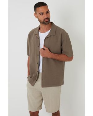 Threadbare 'Embley' Textured Revere Collar Short Sleeve Shirt - Green