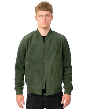 Infinity Leather Retro Goat Suede Varsity Bomber Jacket-Athens - Green