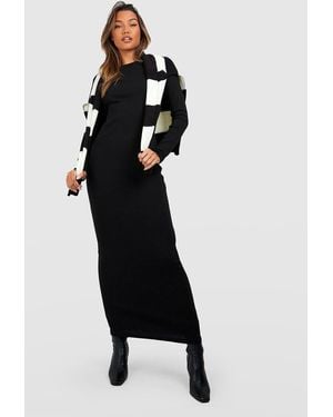 Boohoo Basic Crew Neck Long Sleeve Maxi Dress - Black