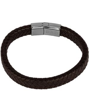The Jewellery Stockroom Stainless Steel Woven Dad Leather Bracelet - Black