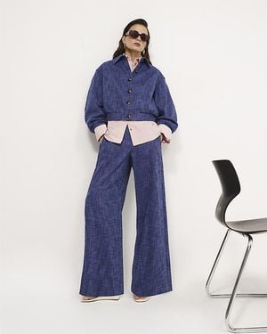 River Island Wide Leg Trousers Elasticated Pockets Cotton - Blue