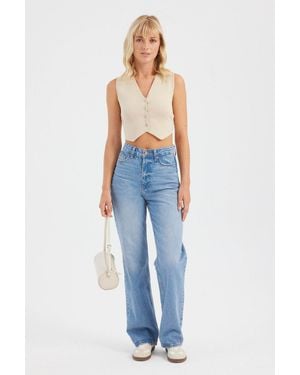 Hiccup Sleeveless Cropped Knitted Jumper Vest - Blue