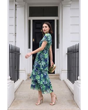 Wallis Floral Burn Out Ruffle Midi Dress - Black