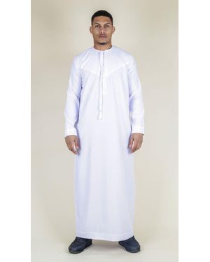 Thobez Thobe Emirati Islamic Jubba Robe Eid Tassel Regular Fit - White