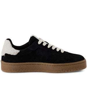Tamaris Fur Suede Leather Fashion Lace Up Trainers - Black