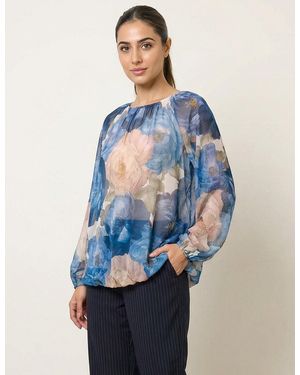 Blue Vanilla Floral Print Mesh Blouse - Blue