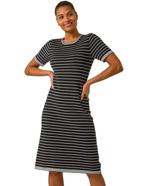 Roman Stripe Print Knitted Dress - Black