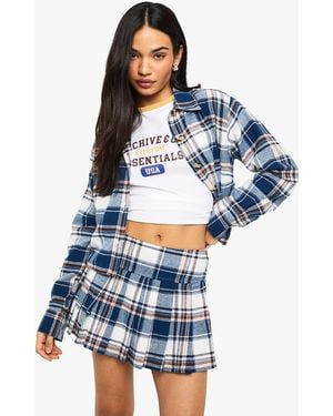 Boohoo Check Print Pleated Mini Skirt - Blue
