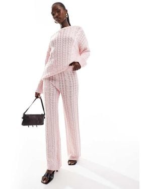 Kaiia Exclusive Cable Knit Straight Leg Trousers Co-Ord - Pink
