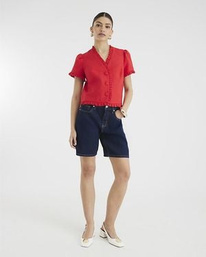 River Island Bermuda Shorts Denim Longline Cotton - Red