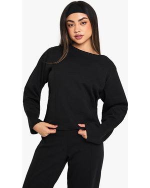Boohoo Cinched Waist Interlock Sweatshirt - Black