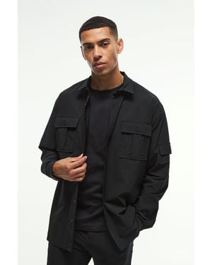 BoohooMAN Long Sleeve Lightweight Oversized Overshirt - Black