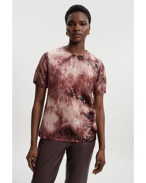 Karen Millen Ombre Sequin Woven Strong Shoulder Top - Red