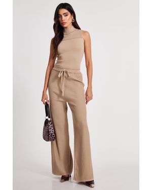 Quiz Knit Beaded Trousers - Natural