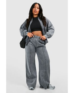 Boohoo Plus Washed Zip Through Bomber Straight Leg Tracksuit - Blue