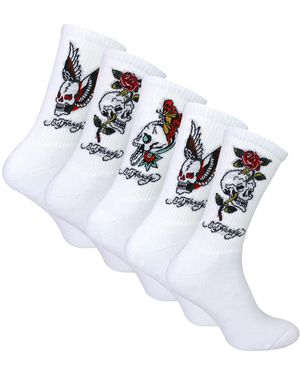 Ed Hardy 5 Pairs Crew Socks - White