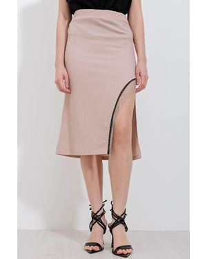 Bigdart Textured Midi Skirt With Chain Detail - Multicolour