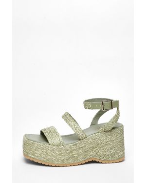 Quiz Sage Woven Chunky Platform Wedges - Green