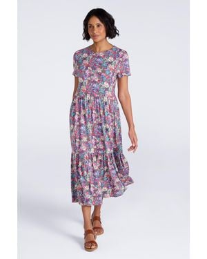 Mountain Warehouse 'Sardinia' Tiered Dress Casual Lightweight Short Sleeve Ladies Outfit Viscose - Purple