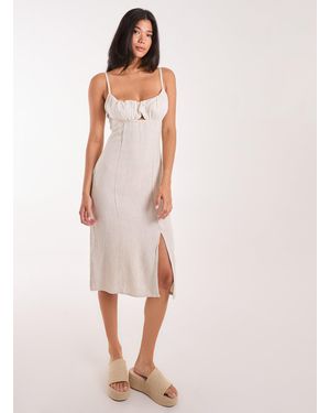 Pink Vanilla Ruched Linen Style Midi Dress - Pink