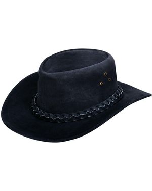 Infinity Leather Cowboy Outback Suede Aussie Bush Hat - Black