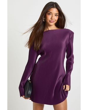 Boohoo Plisse Flare Sleeve Mini Dress - Purple