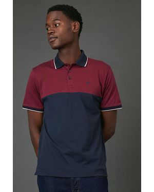 MAINE Colourblock Polo Shirt Cotton - Red