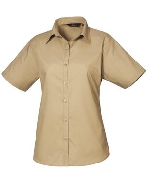PREMIER Short Sleeve Poplin Blouse Plain Work Shirt - Natural