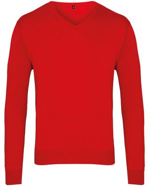 PREMIER Knitted Cotton Acrylic V Neck Sweatshirt - Red