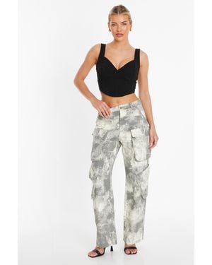 Quiz Camo Print Cargo Trouser Cotton - Grey