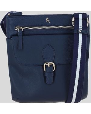 Ashwood Leather Flat Crossbody Bag With Contrast Strap - Blue