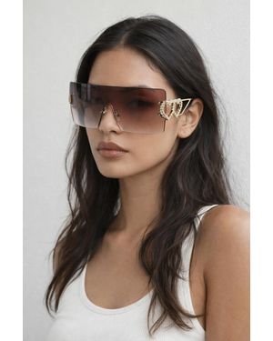 SVNX Flatop Rimless Heart Detail Sunglasses - Black
