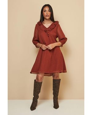 Wallis Petite Dobby Ruffle Shift Dress - Orange