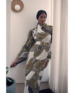 Karen Millen Chain Print Woven Balloon Sleeve Maxi Dress - Green