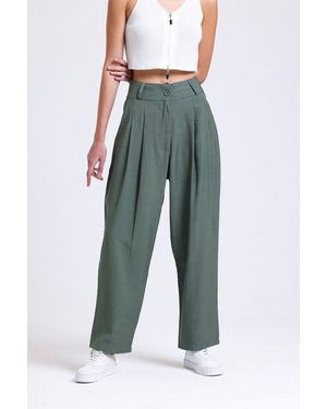 Hiccup High Waist Pleated Wide Leg Trousers - Green