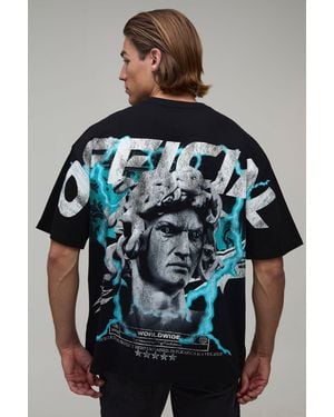 BoohooMAN Oversized Statue Over The Seams Print T-Shirt Cotton - Blue