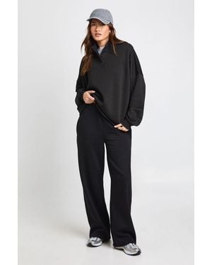 Boohoo Funnel Neck Henley Sweatshirt - Black