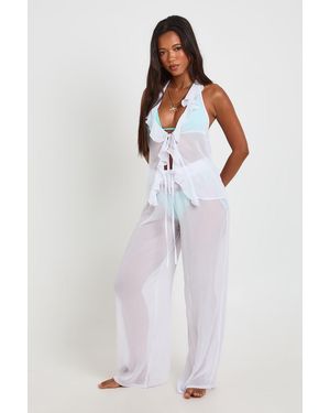 Boohoo Wide Leg Beach Trouser - White