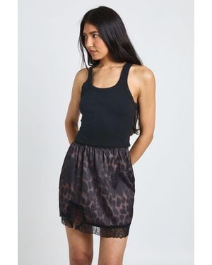 Boohoo Tall Satin Lace Trim Mini Skirt - Black