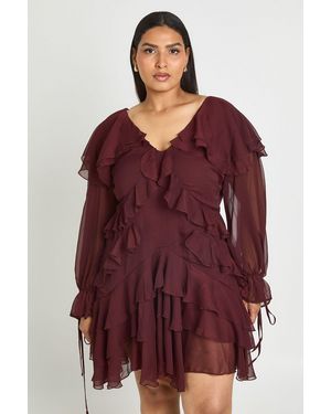 Boohoo Plus Chiffon Ruffle Mini Dress - Red
