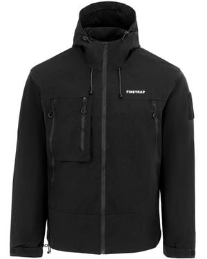 Firetrap Windproof Hooded Long Sleeve Windbreaker - Black