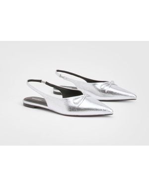 Boohoo Bow Detail Pointed Slingback Flats - White